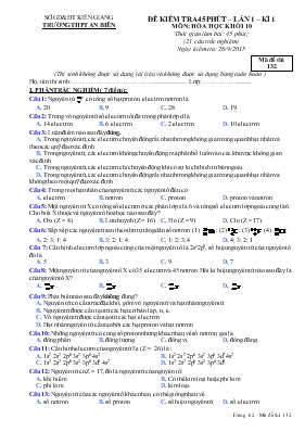 Đề 2 kiểm tra 45 phút  Lần 1  Kì 1 môn Hóa học khối 10 thời gian làm bài 45 phút trường THPT An Biên